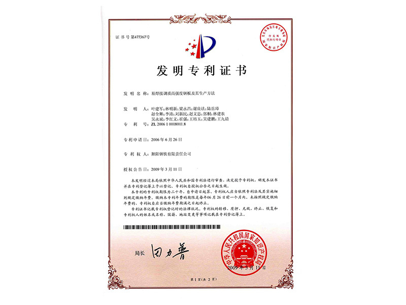 Certificate of invention patent